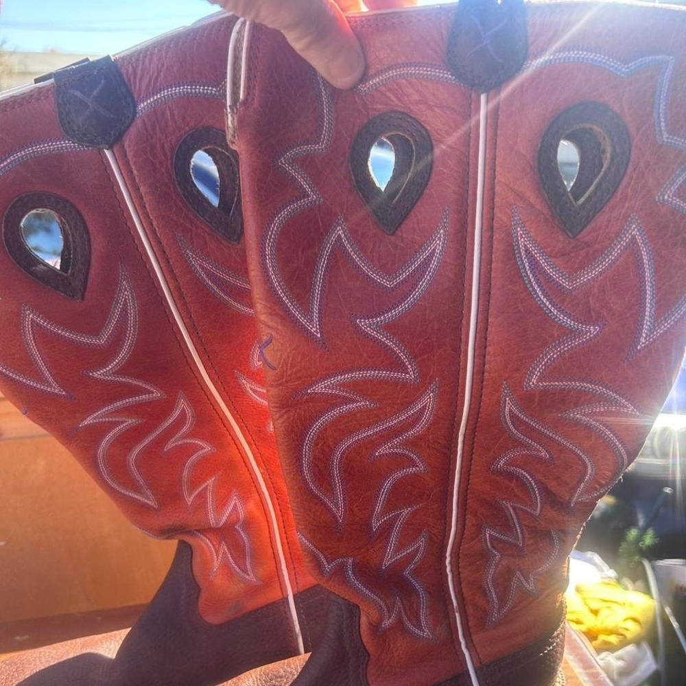 Twisted X Cowboy Boots Youth Size 5.5M Brown Orange Good Square Toe YBK0003
